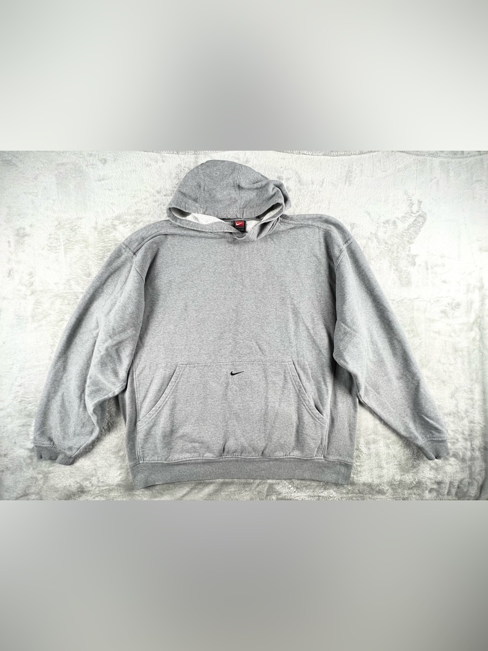 Vintage Y2K Nike Team Mens XXL Gray Center Swoosh Hoodie Pullover Sweatshirt